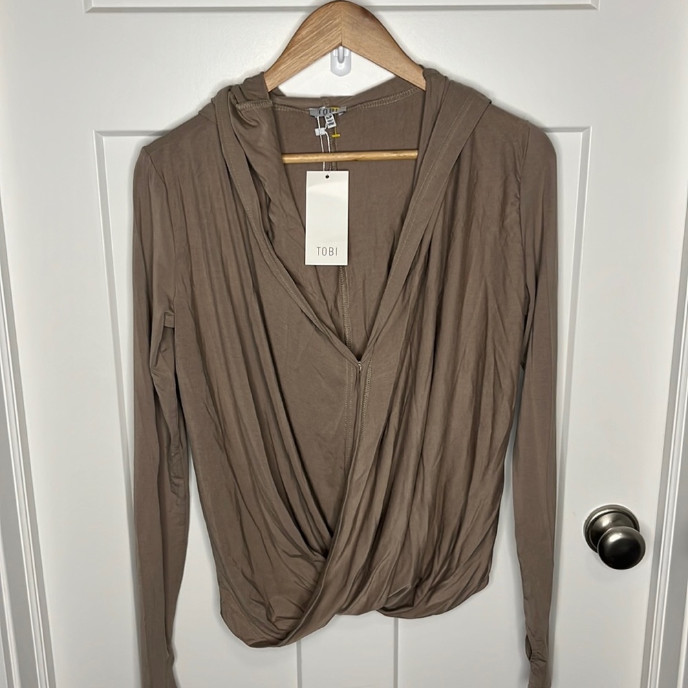 Tobi Taupe wrap hoodie NWT size small
